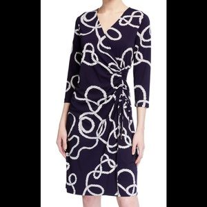 London Times Dress Crepe Jersey Side Drape Navy